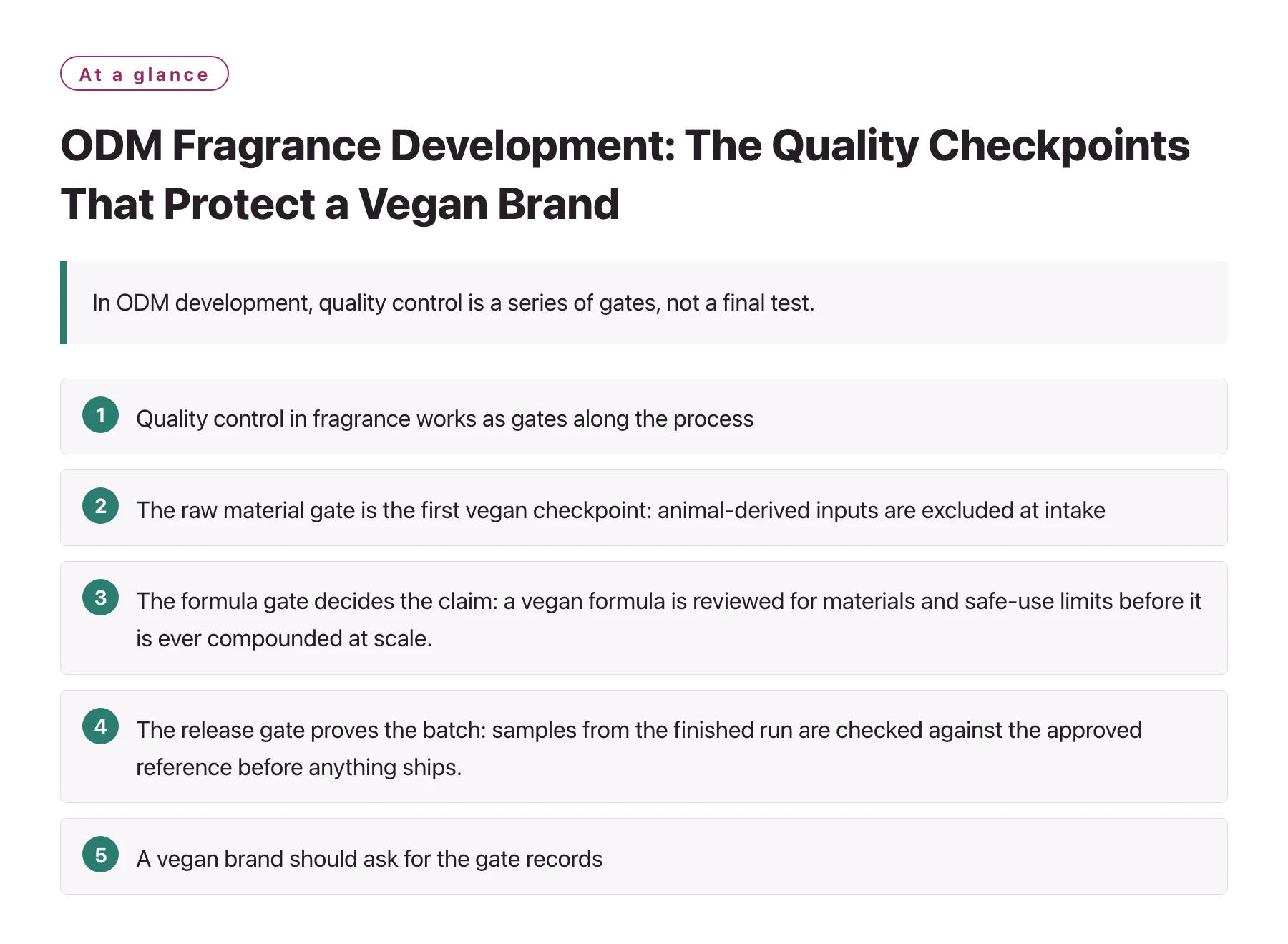 ODM Fragrance Development: The Quality Checkpoints That Protect a Vegan Brand——全文要点速览